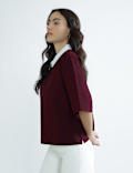 Pure Cotton Relaxed Fit Polo Neck Top
