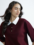 Pure Cotton Relaxed Fit Polo Neck Top