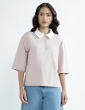 Pure Cotton Polo Neck Plain T-Shirt