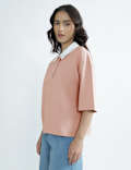 Pure Cotton Relaxed Fit Polo Neck Top