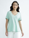 Pure Cotton V-Neck Plain T-Shirt