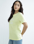 Pure Cotton Round Neck Graphic Print T-Shirt