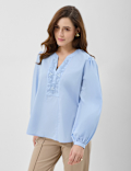 Pure Cotton Embroidered Balloon Sleeve Top