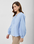 Pure Cotton Embroidered Balloon Sleeve Top