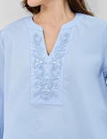 Pure Cotton Embroidered Balloon Sleeve Top