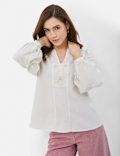 Pure Cotton Embroidered Balloon Sleeve Top