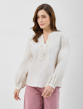 Pure Cotton Embroidered Balloon Sleeve Top