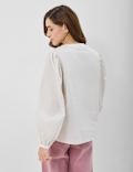 Pure Cotton Embroidered Balloon Sleeve Top