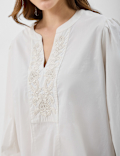 Pure Cotton Embroidered Balloon Sleeve Top