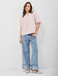 Cotton-Rich Embroidered Balloon Sleeve Top