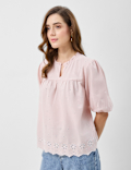 Cotton-Rich Embroidered Balloon Sleeve Top
