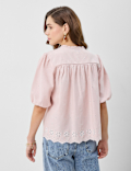 Cotton-Rich Embroidered Balloon Sleeve Top