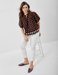 Cotton-Rich Embroidered Balloon Sleeve Top