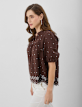 Cotton-Rich Embroidered Balloon Sleeve Top