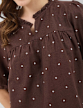 Cotton-Rich Embroidered Balloon Sleeve Top