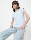 Pure Cotton Plain Crew Neck Top