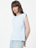 Pure Cotton Plain Crew Neck Top