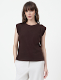 Pure Cotton Plain Crew Neck Top