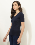 Pure Cotton Solid V-Neck T-Shirt