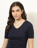 Pure Cotton Solid V-Neck T-Shirt