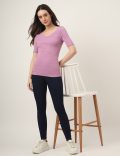Pure Cotton Solid V-Neck T-Shirt