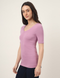 Pure Cotton Solid V-Neck T-Shirt