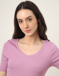 Pure Cotton Solid V-Neck T-Shirt