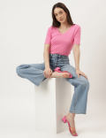 Pure Cotton Solid V-Neck T-Shirt