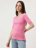 Pure Cotton Solid V-Neck T-Shirt