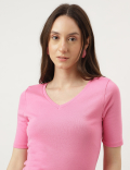 Pure Cotton Solid V-Neck T-Shirt