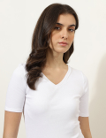 Pure Cotton Solid V-Neck T-Shirt