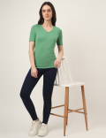 Pure Cotton Solid V-Neck T-Shirt