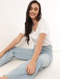 Pure Cotton Plain V-Neck T-shirt