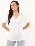 Pure Cotton Plain V-Neck T-shirt