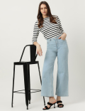 Cotton Mix Striped Boat Neck T-Shirt