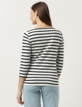 Cotton Mix Striped Boat Neck T-Shirt