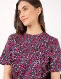 Pure Cotton Floral Print Crew Neck T-shirt