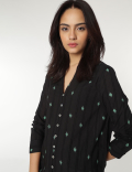 Pure Cotton Mandarin Collar Textured Top