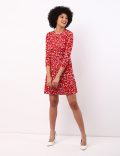 Viscose Elastane Printed Red Mix Round Neck Dress