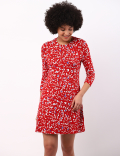 Viscose Elastane Printed Red Mix Round Neck Dress