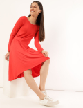 Viscose Mix Plain Boat Neck Dress
