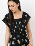 Linen Mix Lace Detailed Dress