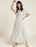Viscose Schiffli Embroidery Tie Neck Dress