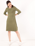 Viscose Mix Plain Round Neck Dress