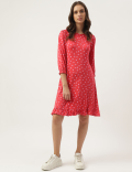 Printed Polka Dots Bottom Ruffle Midi Dress
