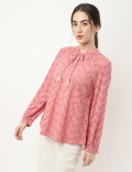 Pure Cotton Embroidery Tie-Up Neck Blouse