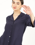 Pure Viscose Plain Lapel Shirt