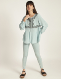 Pure Viscose Embroidery Keyhole Neck Blouse