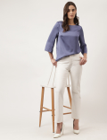 Plain Round Neck Blouson Top