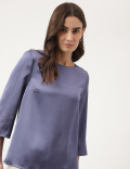 Plain Round Neck Blouson Top